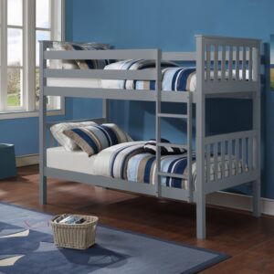 grey wooden bunk bed