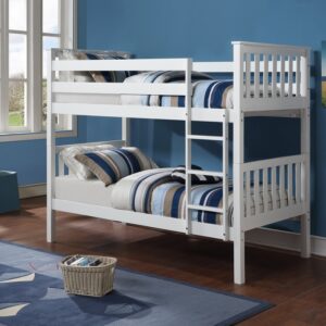 white wooden bunk bed