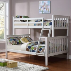 white wooden bunk bed