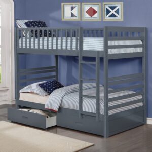 grey wooden bunk bed