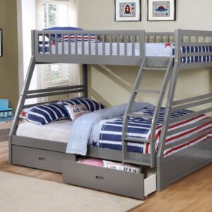 grey wooden bunk bed