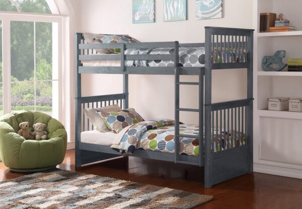 grey wooden bunk bed