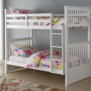 white wooden bunk bed