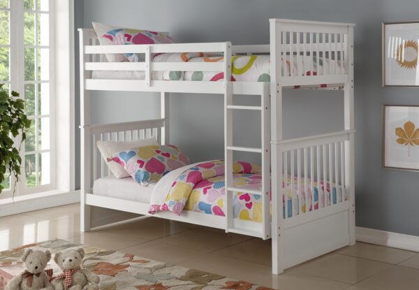 white wooden bunk bed