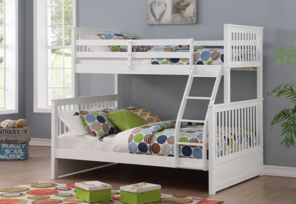 white wooden bunk bed