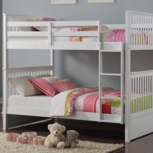 white wooden bunk bed