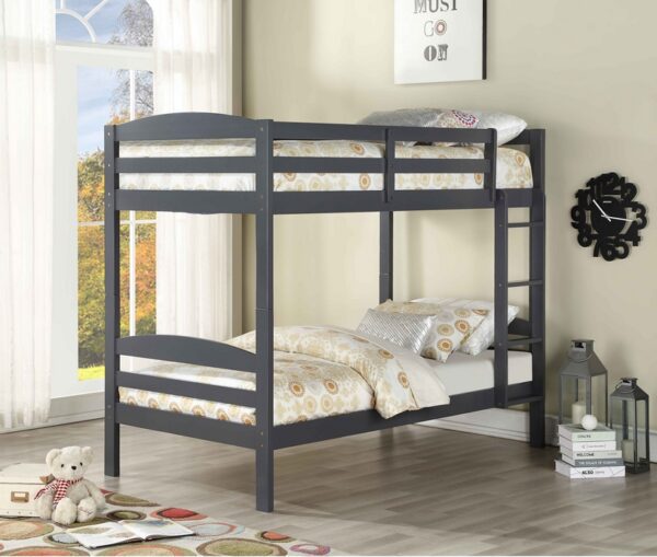 grey wooden bunk bed