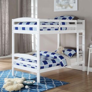 white wooden bunk bed convertible into two beds