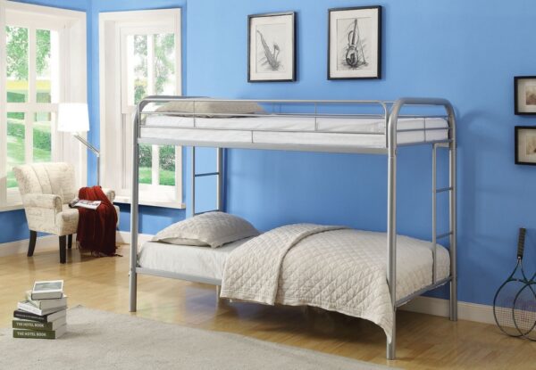 grey metal bunk bed