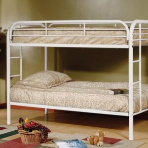 white metal bunk bed