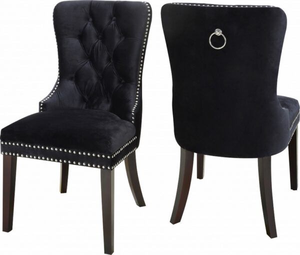 Black Velvet Dining Chair With Nail Head Details