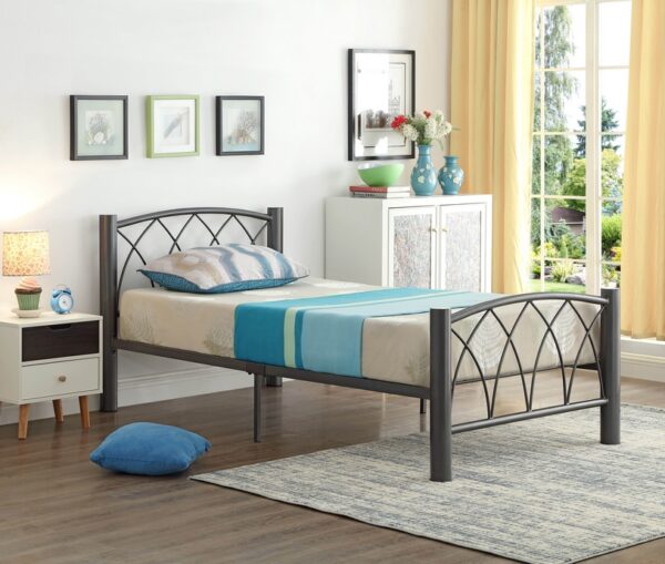 grey metal bed