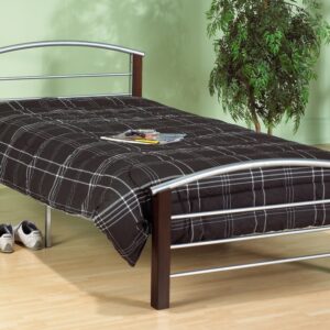 silver metal bed