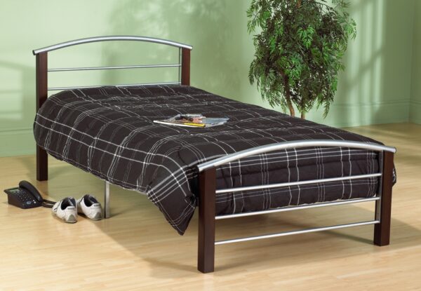 silver metal bed