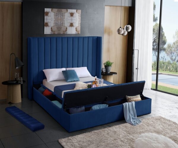 blue velvet fabric bed