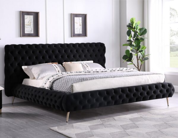 black velvet fabric bed with extra deep button tufting