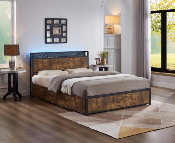 Wood Grain Panels and Metal Frame Bed